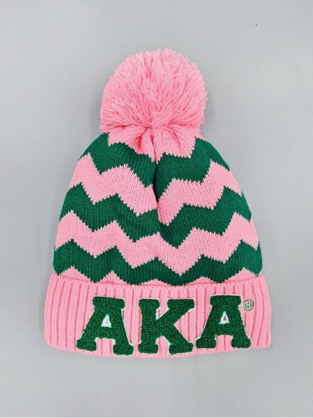 Alpha Kappa Alpha Pink & Green Pom Beanie